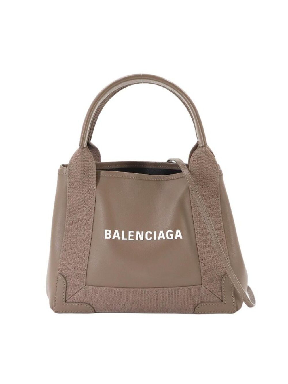 Balenciaga Navy Cabas XS 2-Way Tote Shoulder Bag Leather Canvas Brown